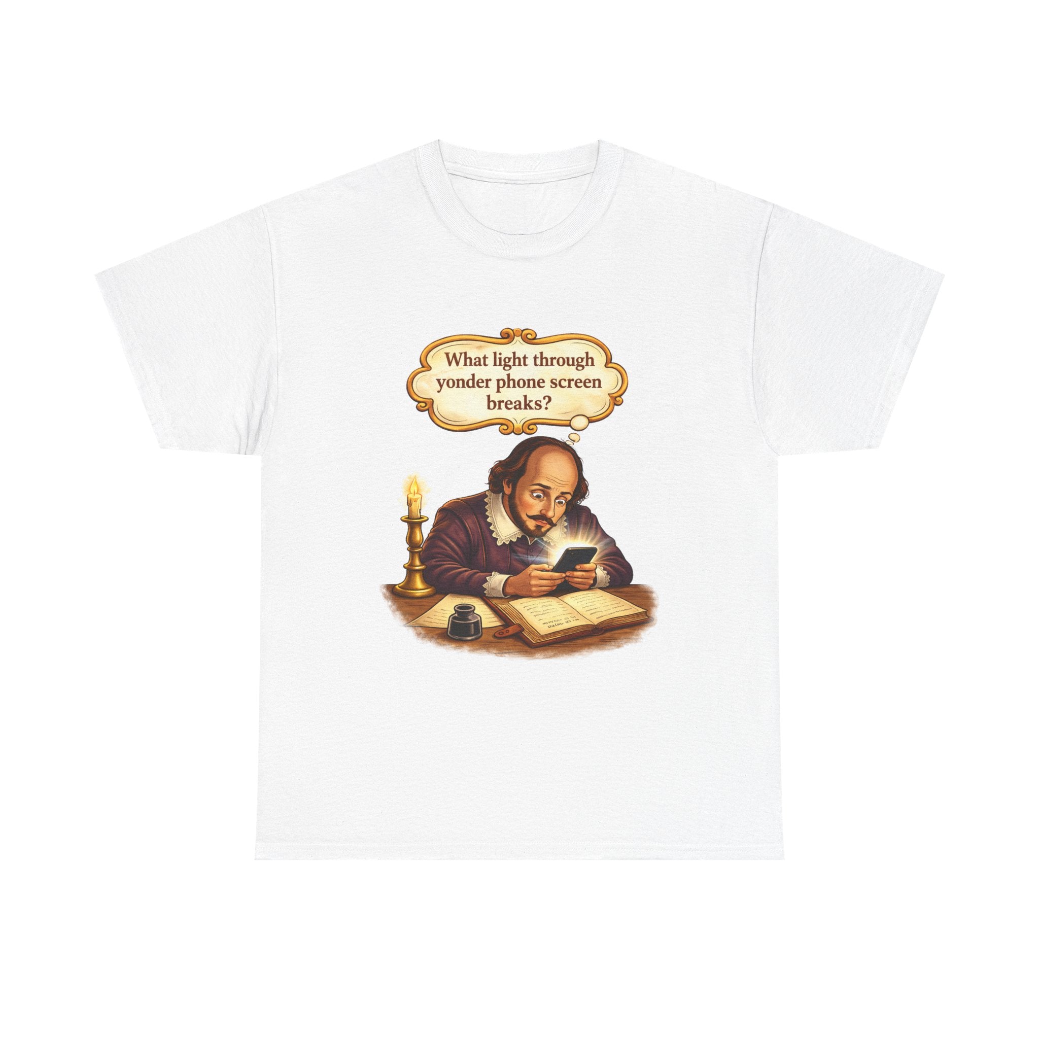 Shakespeare Phone Screen Tee — "What light through yonder phone screen breaks?"