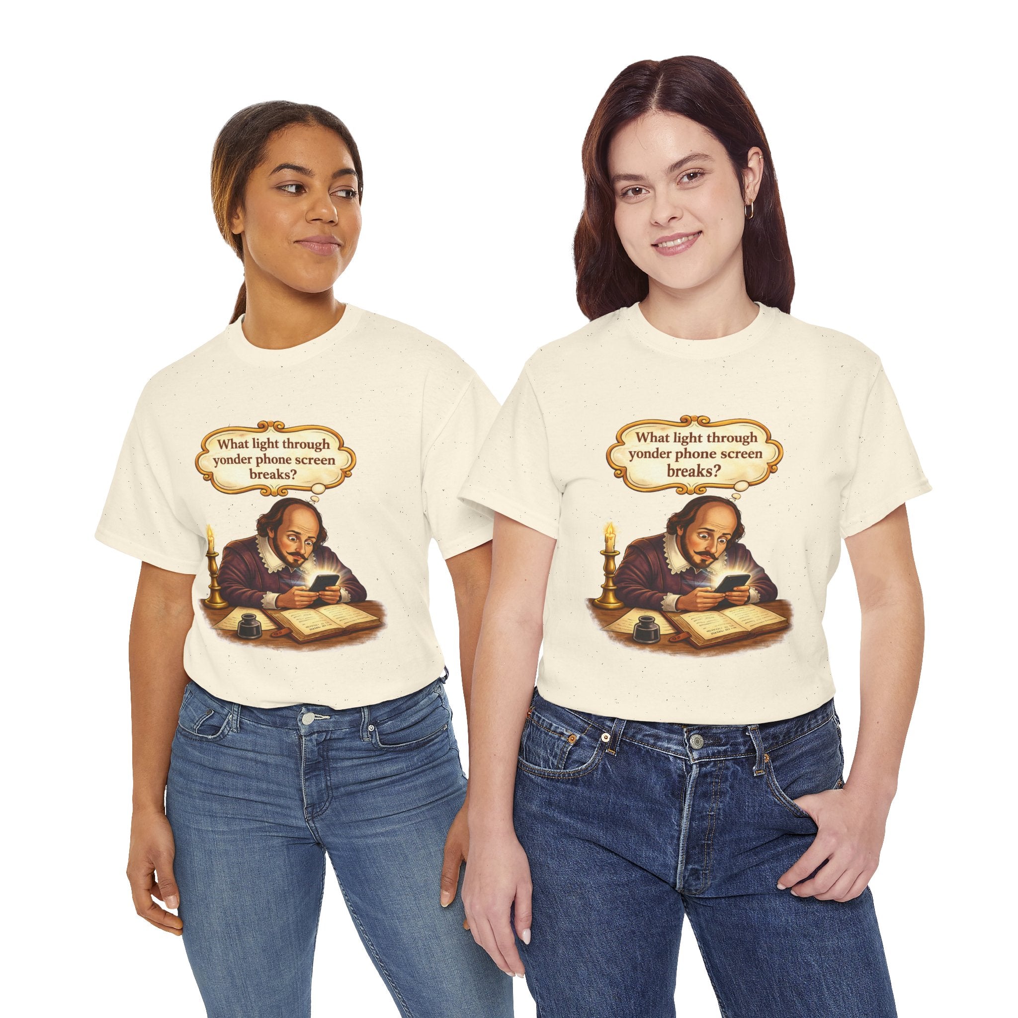 Shakespeare Phone Screen Tee — "What light through yonder phone screen breaks?"
