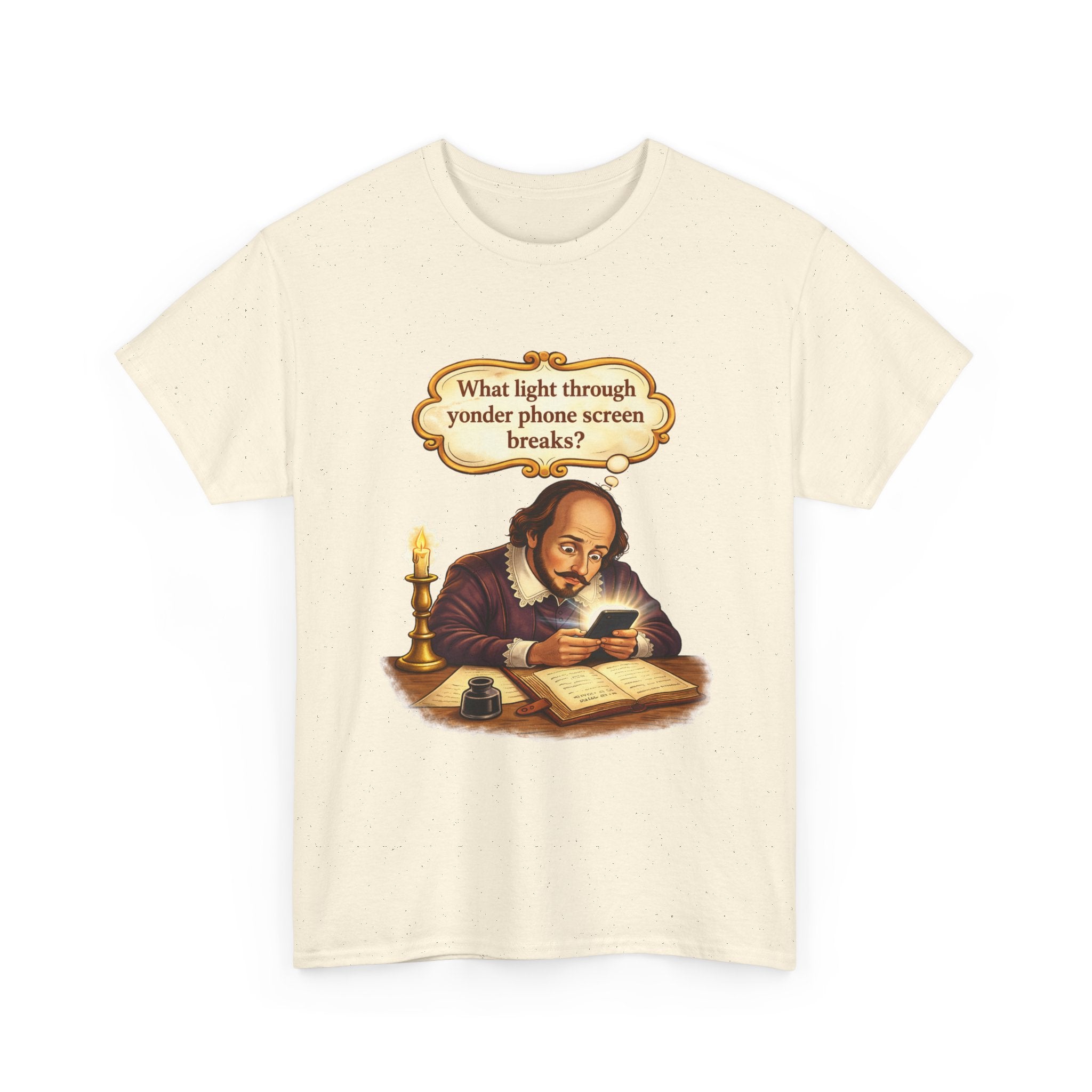 Shakespeare Phone Screen Tee — "What light through yonder phone screen breaks?"